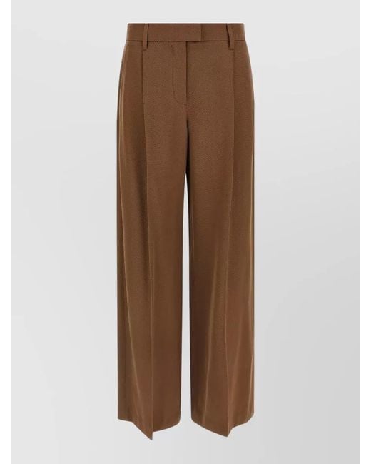 Brunello Cucinelli Brown Tailored Loose Leg Wool Blend Trousers