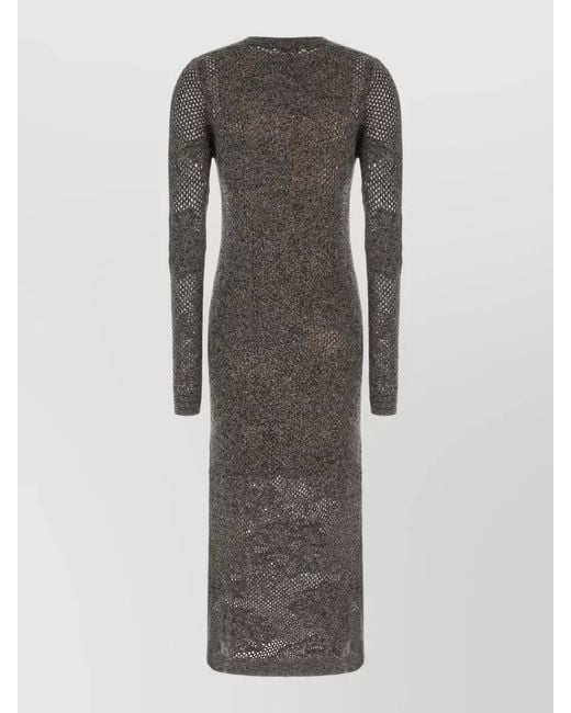 Brunello Cucinelli Gray Flower Lace Knit Dress Long Sleeves