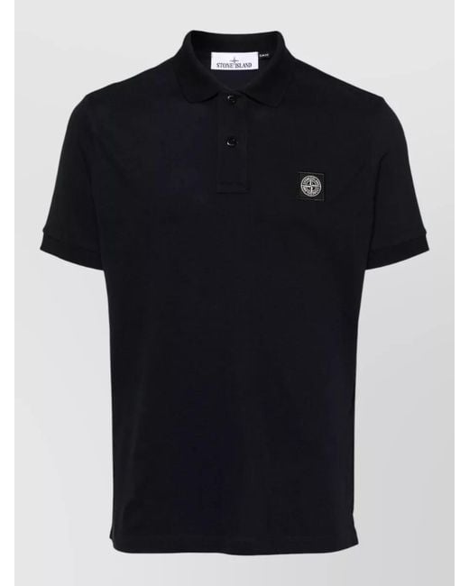 Stone Island Black Logo Cotton Blend Polo Shirt for men