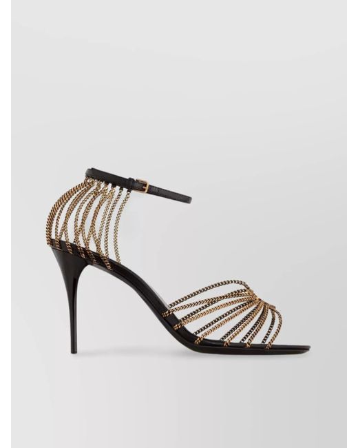 Saint Laurent Metallic Smooth Leather And Metal Chain Sandals