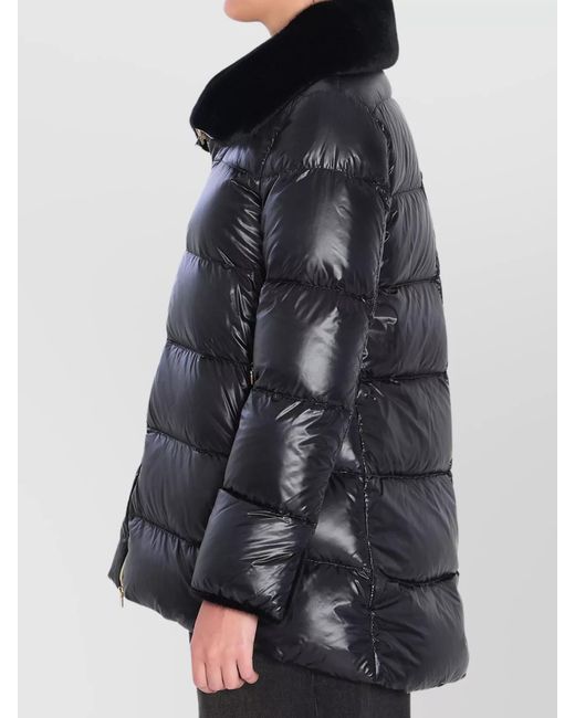 Herno Black Light Puffer With Collar Fur