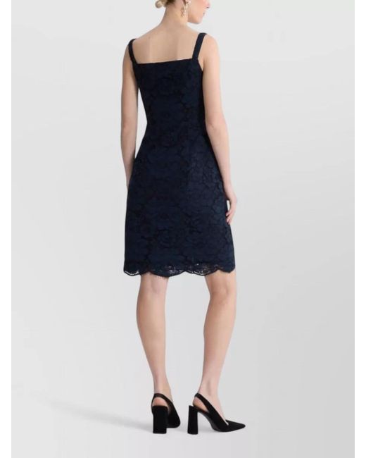 Patou Blue Lace Dress Square Neckline Sleeveless Knee Length