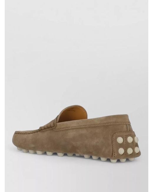 Tod's Brown Suede Leather Loafers Moc Toe Penny Strap