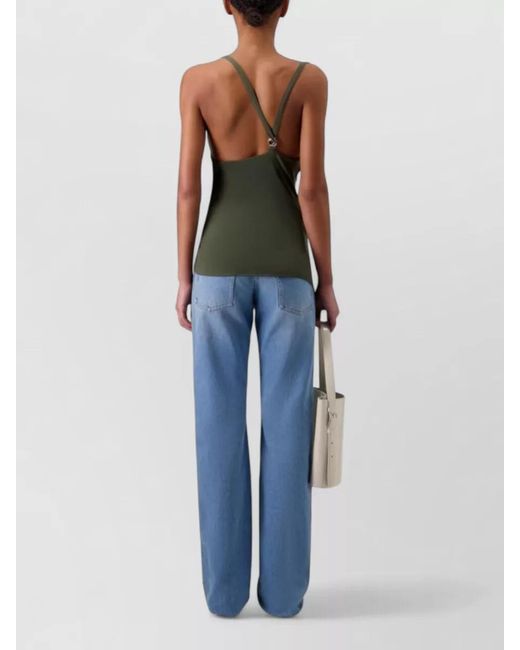 Coperni Green Draped Slim-Strap Tank Top