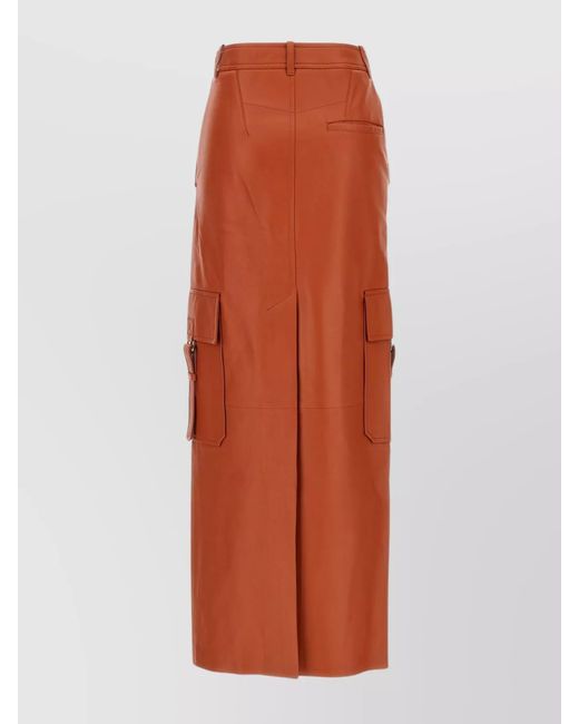Zimmermann Orange Leather High-Rise Midi Skirt