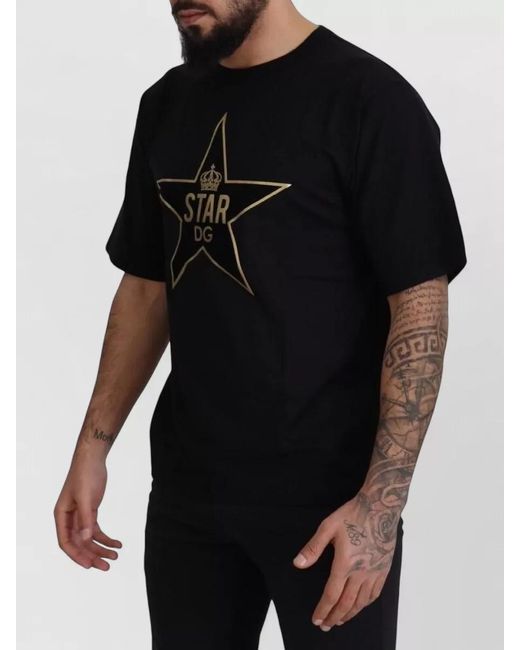 Dolce & Gabbana Black Cotton Printed Crewneck T-Shirt for men