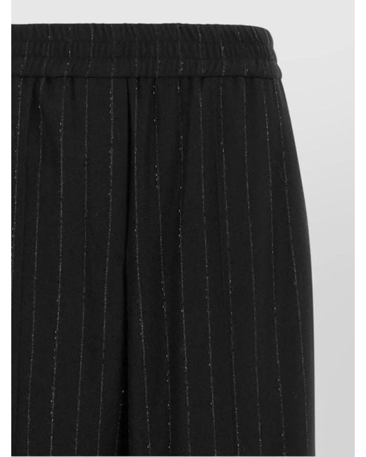 Brunello Cucinelli Black Sequin Pinstripe Wide Leg Wool Cashmere Pants