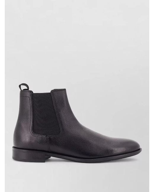 Boss Black Leather Ankle Boots Round Toe Design for men