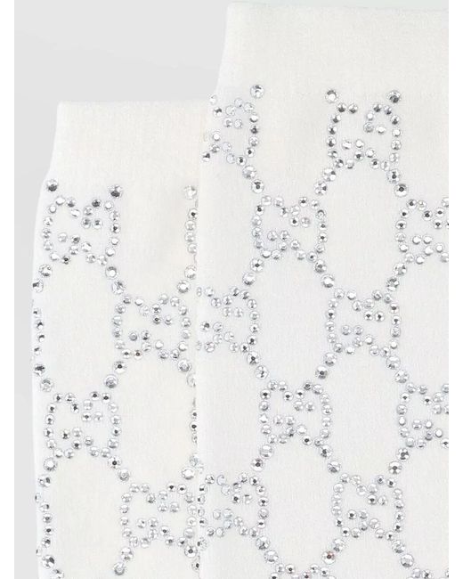 Gucci White Mid Calf Hosiery Rhinestone Embellishments Elasticated Cuffs