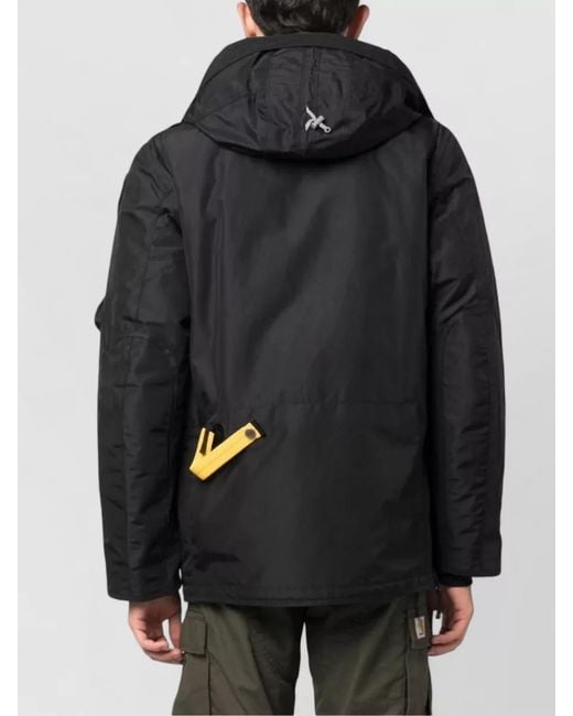 Parajumpers Black Hooded Coat Adjustable Cuffs Multiple Pockets for men
