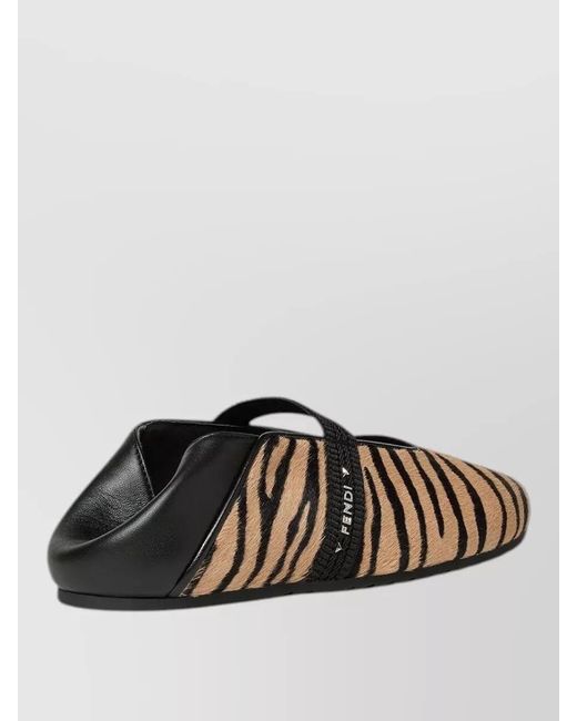 Fendi White Hair-On Leather Ballerina Flats