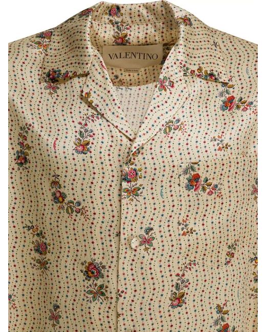 Valentino Natural Silk Floral Print Short-Sleeve Bowling Shirt for men