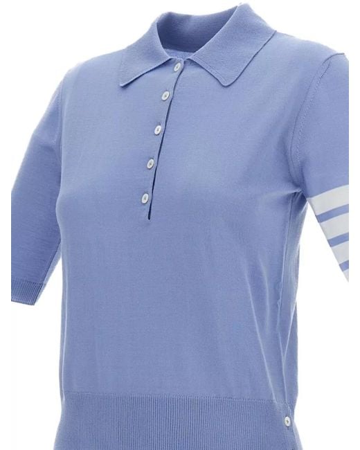 Thom Browne Blue Wool Polo Knit Shirt Striped Sleeves