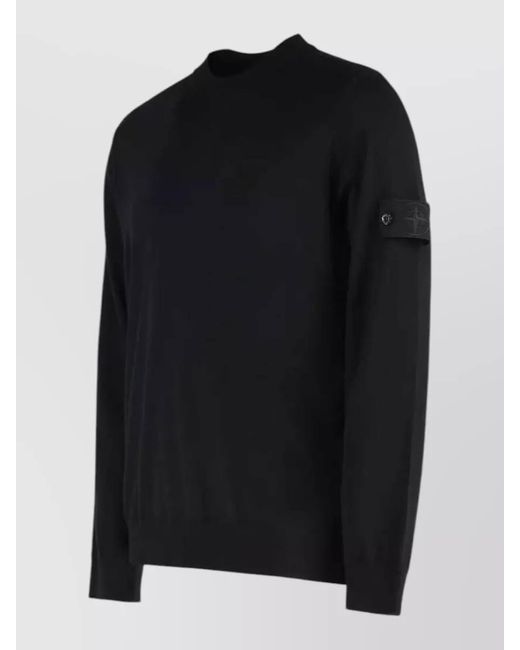 Stone Island Black Crew Neck Virgin Wool Long Sleeve Sweater for men