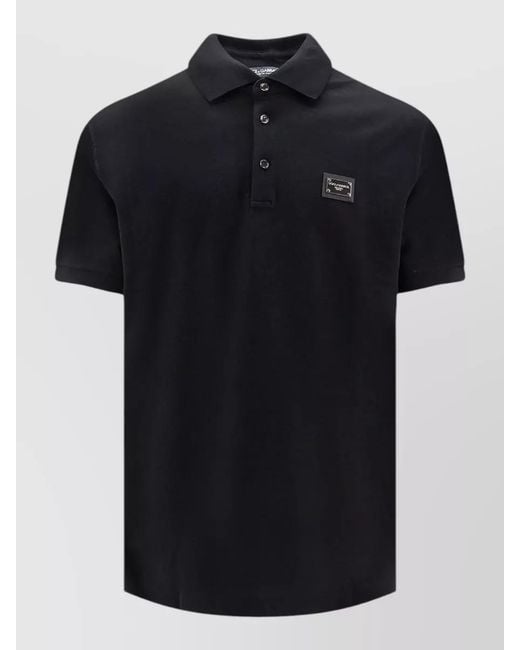 Dolce & Gabbana Black Cotton Polo Shirt Short Sleeves Collar for men