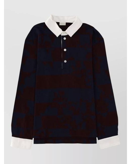 Dries Van Noten Blue Long Sleeve Striped Polo Hucho Shirt for men