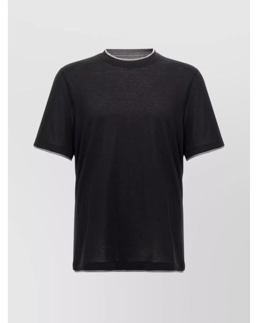 Brunello Cucinelli Black Double-Layered Crew Neck T-Shirt for men