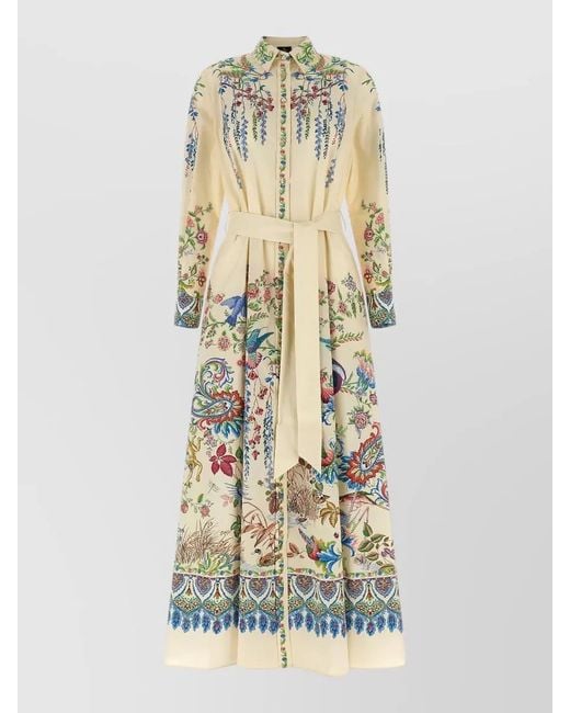 Etro White Printed Cotton Maxi Shirt Dress