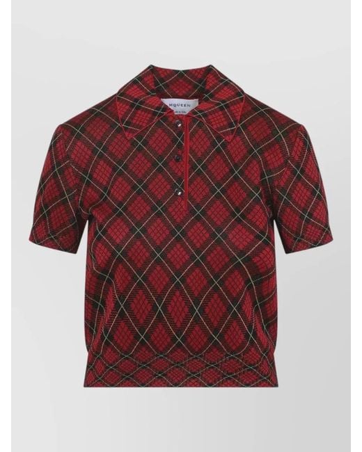 McQueen Red Checked Ribbed Short-Sleeve Polo Top