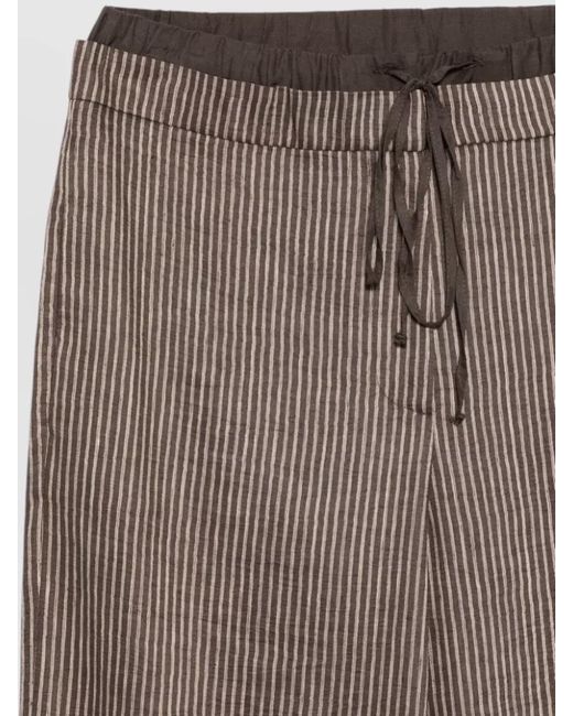 Alysi Gray Striped Trousers Elastic Waistband Back Pockets