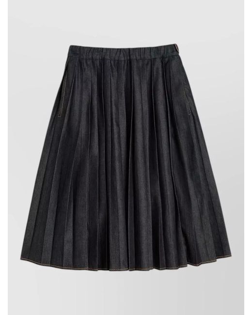 Jil Sander Black Denim Midi Skirt Round Cut Pockets