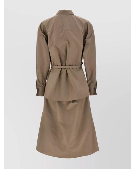Fendi Natural Silk Blend Belted Midi Shirt Dress