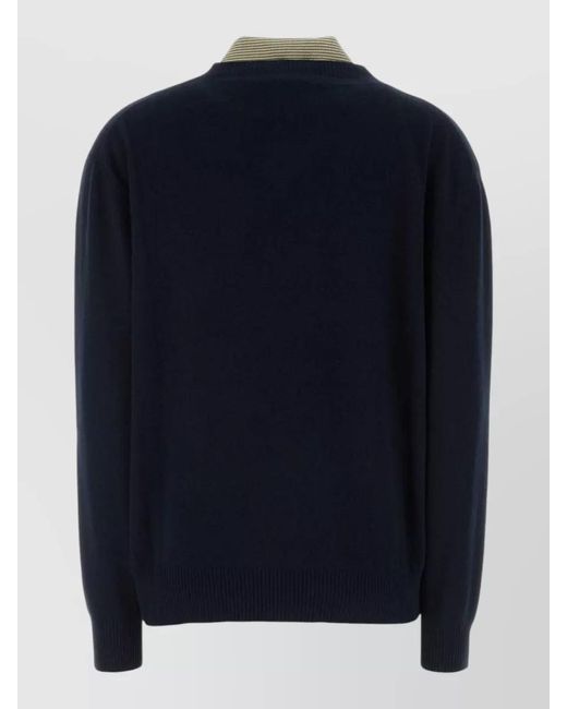 Miu Miu Blue Wool Blend Polo Shirt Contrast Collar