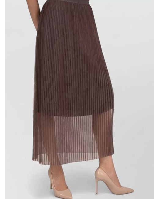 Peserico Brown High Waisted Pleated Skirt Sheer Overlay