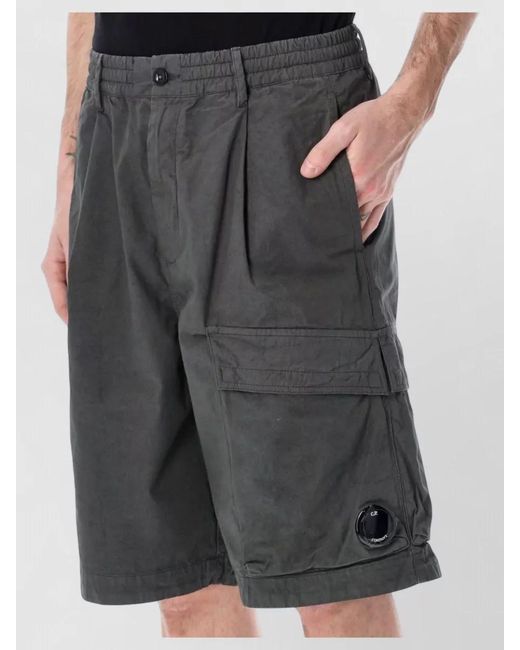 C P Company Gray Cotton Boxy Cargo Shorts for men