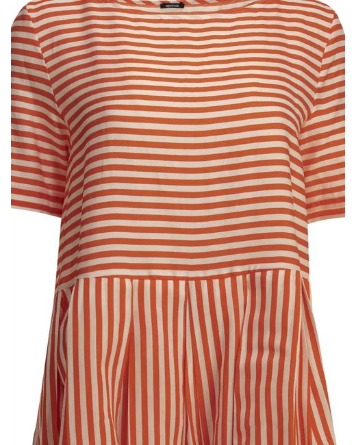 Apuntob Multicolor Short Sleeves Round Neckline Striped Pleated Dress