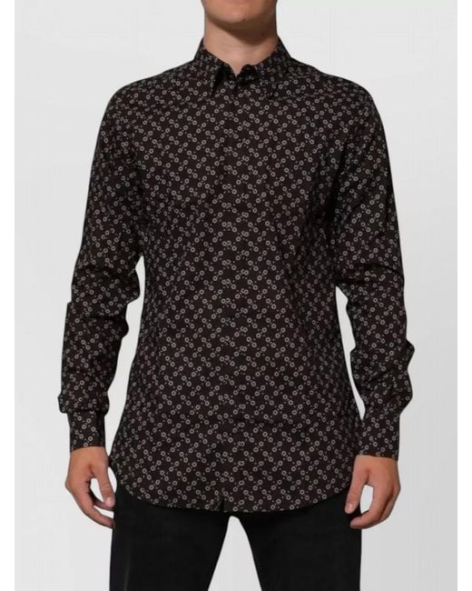 Dolce & Gabbana Black Floral Collared Formal Dress Shirt for men