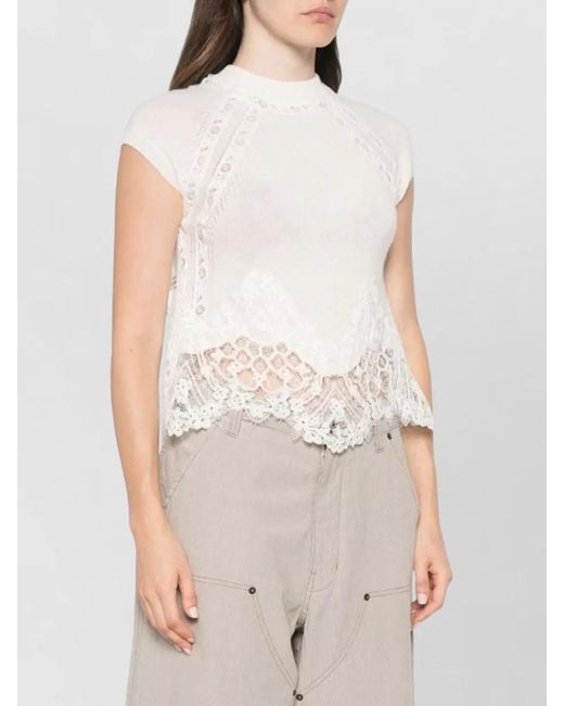 Ermanno Scervino Natural Cashmere Lace Knit Top High Neck