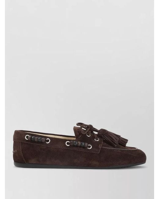 Miu Miu Brown Suede Loafer Lace Up Tassels Rubber Sole