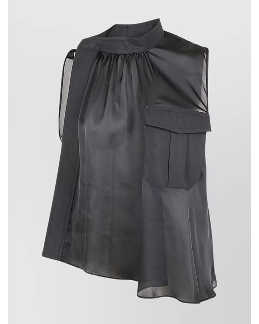 Sacai Gray Sheer Sleeveless Shirt Asymmetric Hem