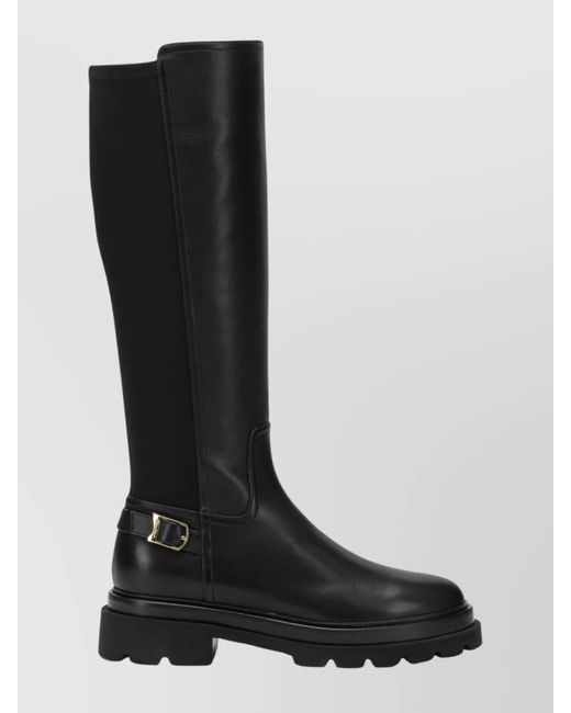 Santoni Black Leather Knee-High Boots