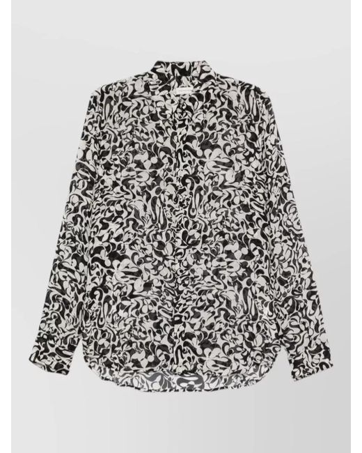 Dries Van Noten Gray Long Sleeve Graphic Shirt Buttoned Cuffs Hem for men