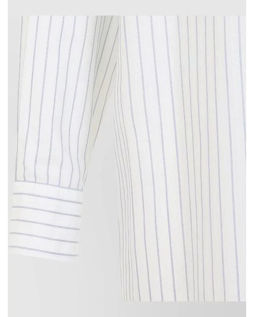 MM6 by Maison Margiela White Straight Collar Striped Shirt Long Sleeves Pocket