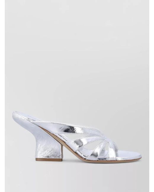 Dries Van Noten White Metallic Mid Heel Open Toe Mules