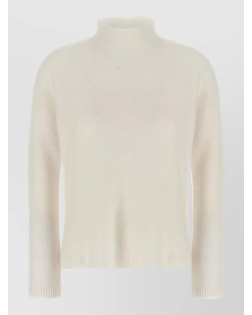 Max Mara White Orlaya Cashmere Knit Mock Neck Sweater