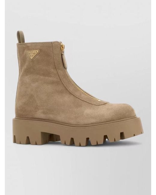 Prada Natural Chunky Sole Ankle Boots With Pull Tab