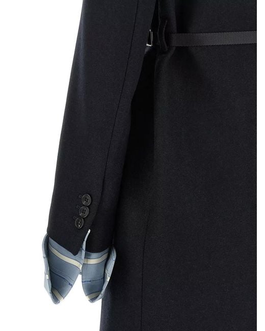 Prada Blue Crystal Collar Wool Coat Layered Cuffs
