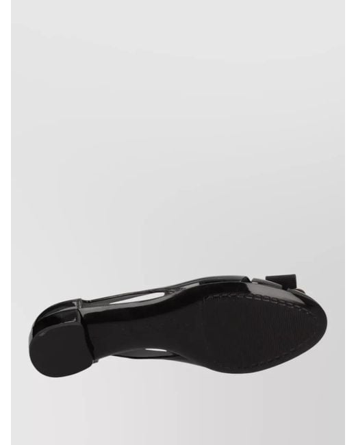 Ferragamo Black Ballerina Shoes Bow Detail Cut Out Sides