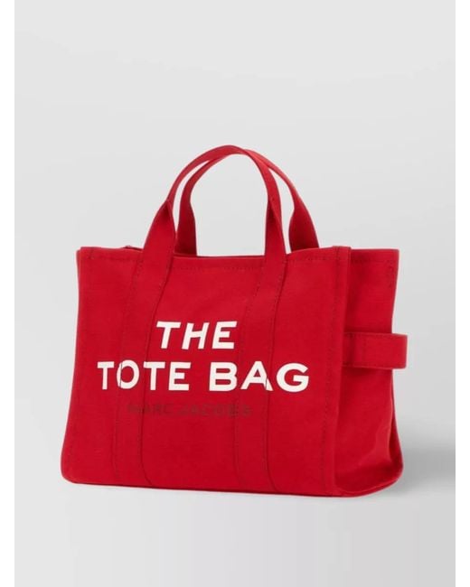 Marc Jacobs Red Canvas Medium Tote Bag With Text Print