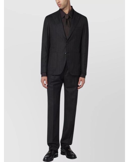 Tagliatore Black Wool Striped Single Breasted Suit for men