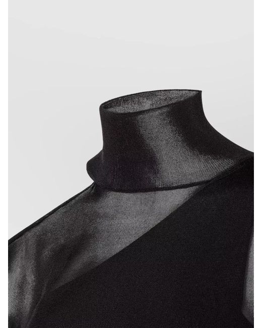 Fendi Black Silk Organza Turtleneck Cutout Knit Top