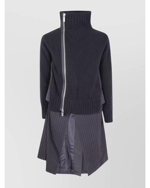 Sacai Blue Wool Single Breasted Coat for men