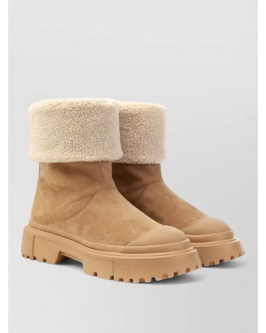 Hogan Natural Ankle Boots Chunky Sole Round Toe Design