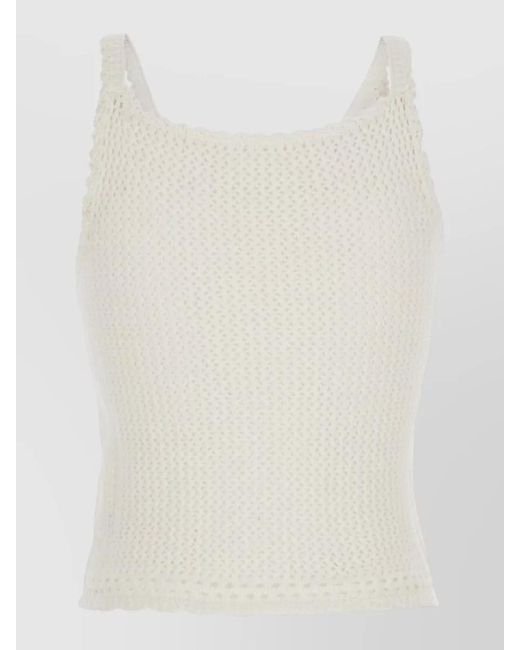 DUNST White Linen Cotton Blend Sleeveless Crochet Top