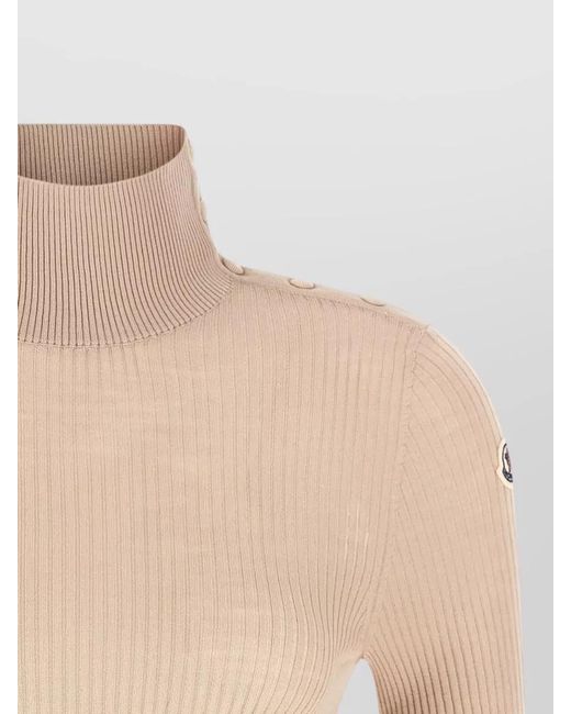 Moncler Natural Wool Turtleneck Sweater High Neck Buttons