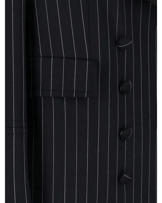 Dondup Blue Pinstripe Coat Button Detail Notched Collar